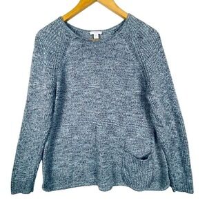 Pure Jill Long Sleeve Scoop‎ Neck Linen Knit sweater Sz LP Blue Beachy Lagenlook